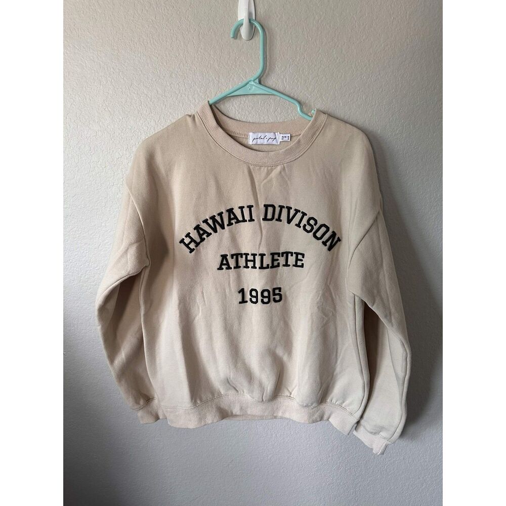 Petal Pup Womens 6 Beige Graphic Sweatshirt Hawaii Division Pullover Athleisure